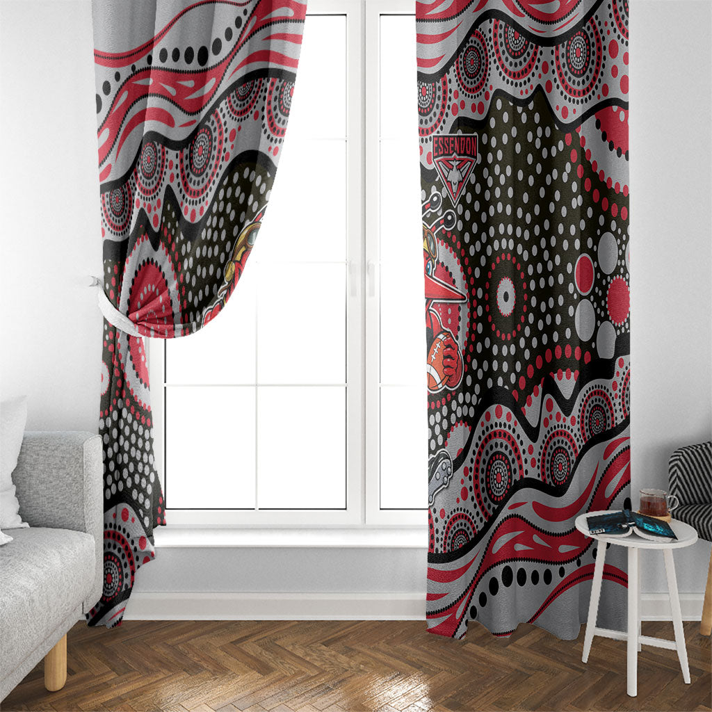 Essendon Bombers Window Curtain Aboriginal Dot Pattern - Football Mascot Heritage Pride