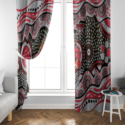 Essendon Bombers Window Curtain Aboriginal Dot Pattern - Football Mascot Heritage Pride