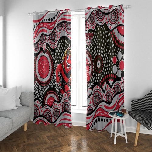 Essendon Bombers Window Curtain Aboriginal Dot Pattern - Football Mascot Heritage Pride
