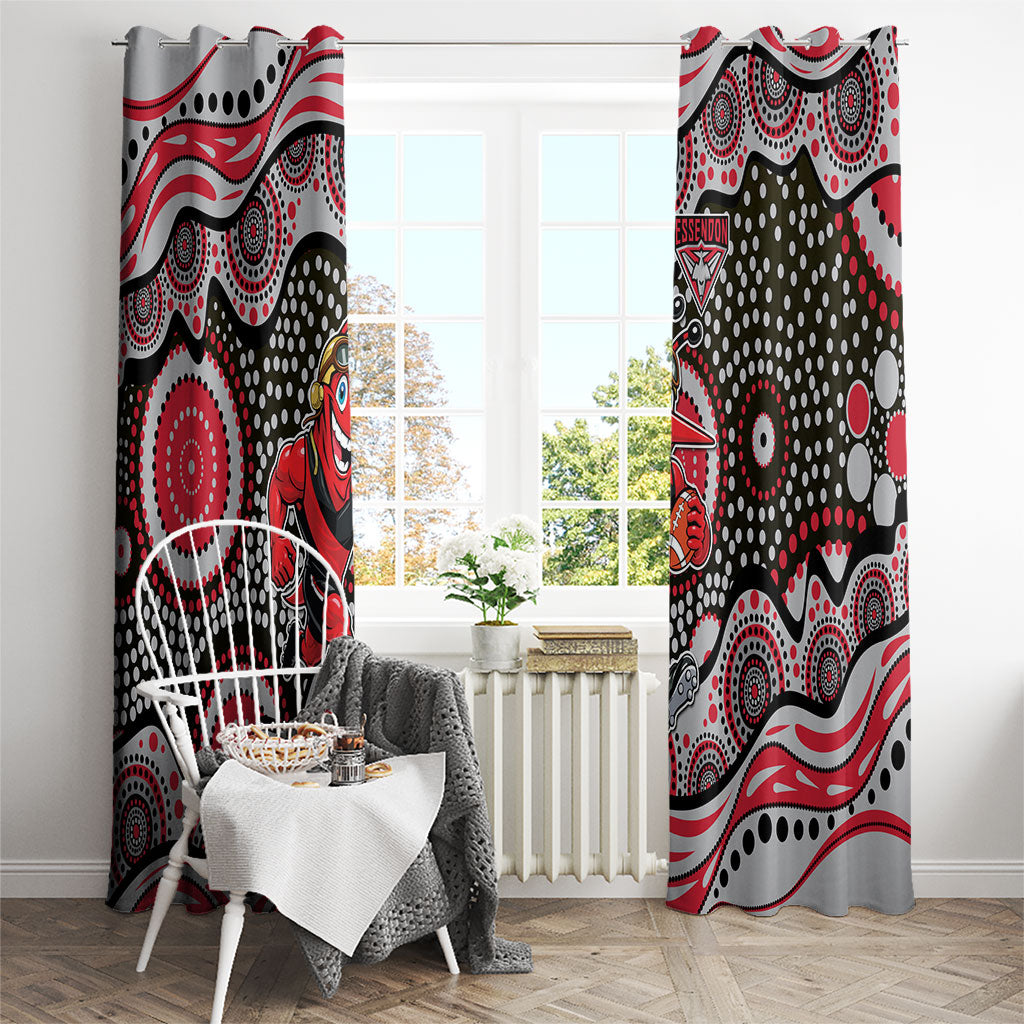 Essendon Bombers Window Curtain Aboriginal Dot Pattern - Football Mascot Heritage Pride