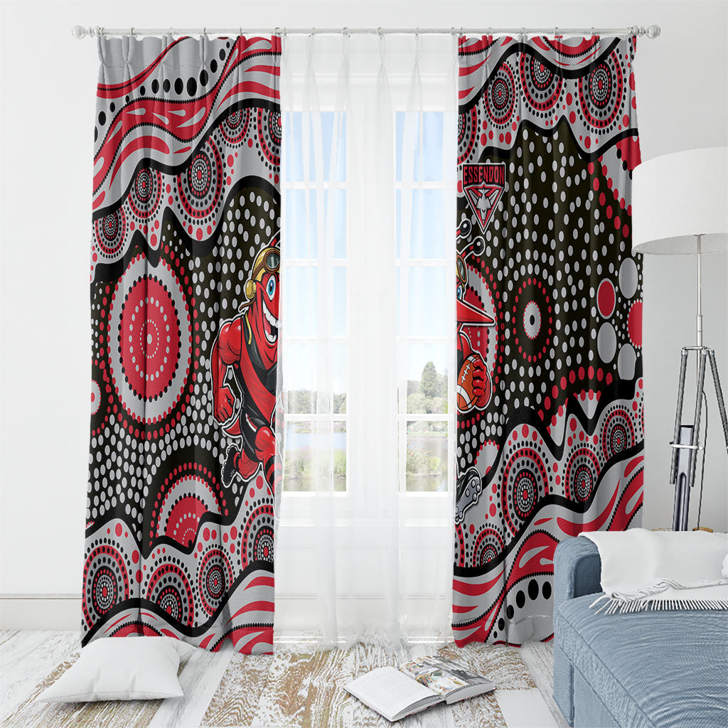 Essendon Bombers Window Curtain Aboriginal Dot Pattern - Football Mascot Heritage Pride