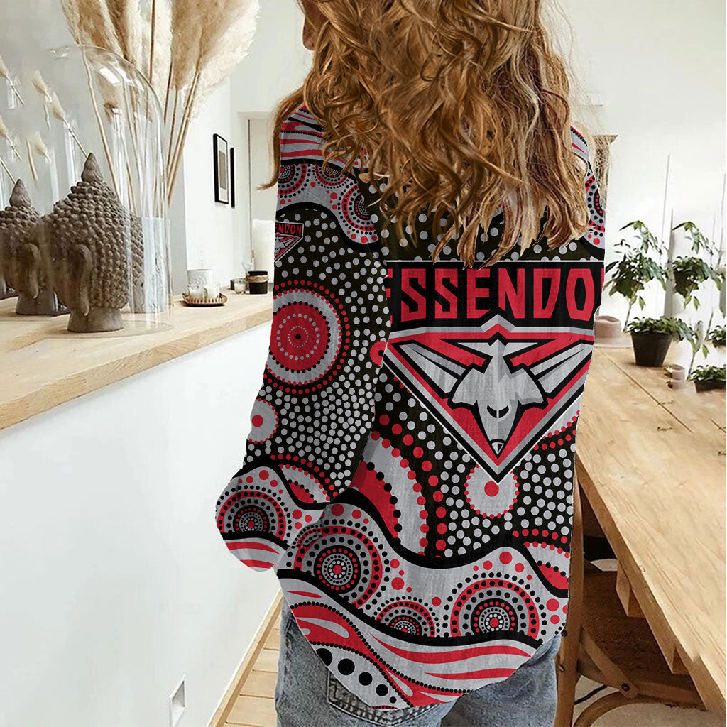 Essendon Bombers Women Casual Shirt Aboriginal Dot Pattern - Football Mascot Heritage Pride