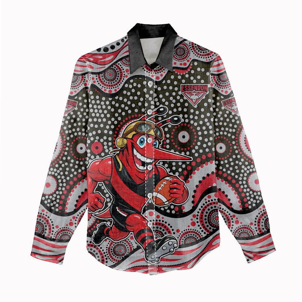 Essendon Bombers Women Casual Shirt Aboriginal Dot Pattern - Football Mascot Heritage Pride