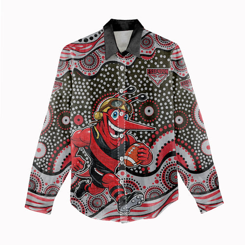 Essendon Bombers Women Casual Shirt Aboriginal Dot Pattern - Football Mascot Heritage Pride