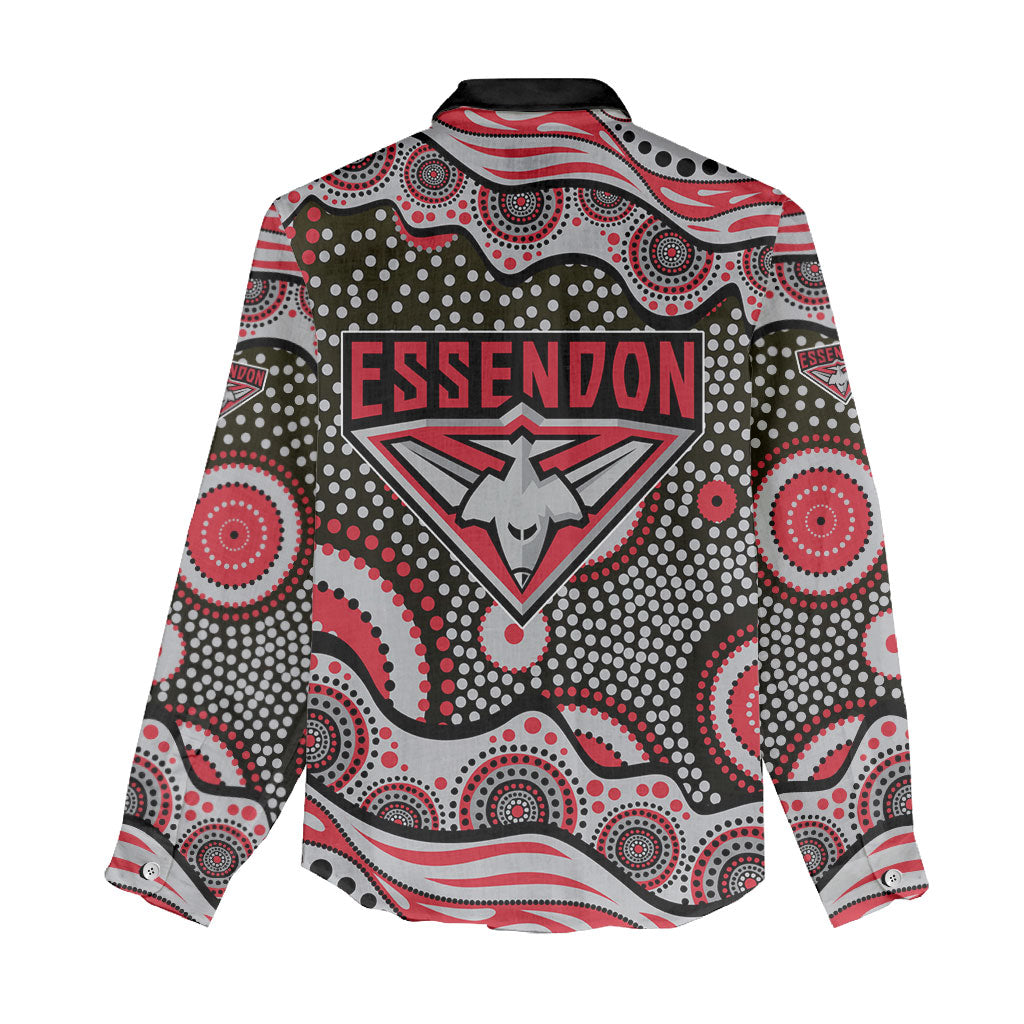Essendon Bombers Women Casual Shirt Aboriginal Dot Pattern - Football Mascot Heritage Pride