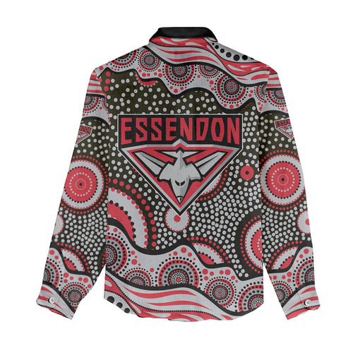 Essendon Bombers Women Casual Shirt Aboriginal Dot Pattern - Football Mascot Heritage Pride