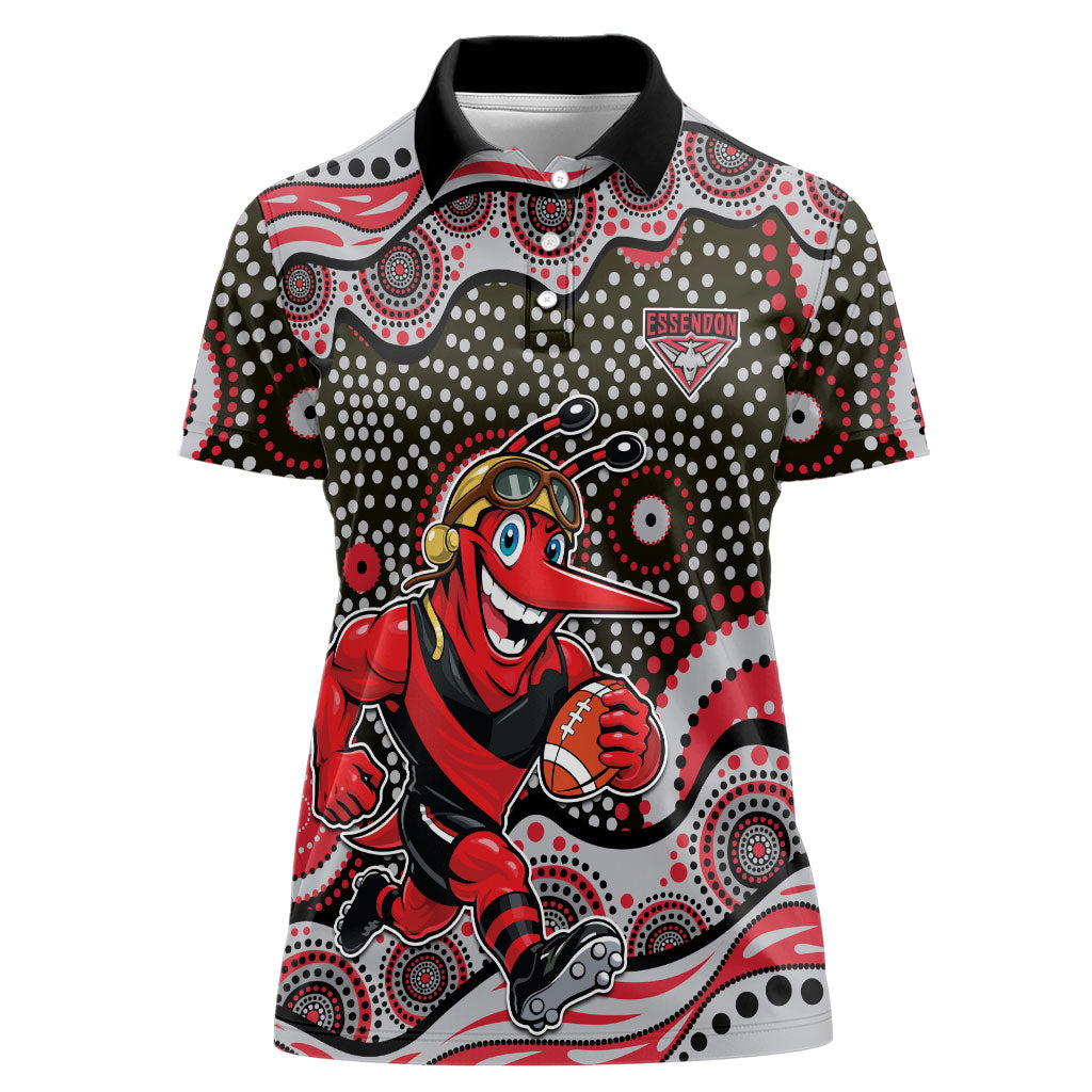 Essendon Bombers Women Polo Shirt Aboriginal Dot Pattern - Football Mascot Heritage Pride