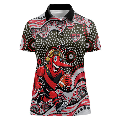Essendon Bombers Women Polo Shirt Aboriginal Dot Pattern - Football Mascot Heritage Pride