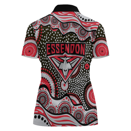 Essendon Bombers Women Polo Shirt Aboriginal Dot Pattern - Football Mascot Heritage Pride