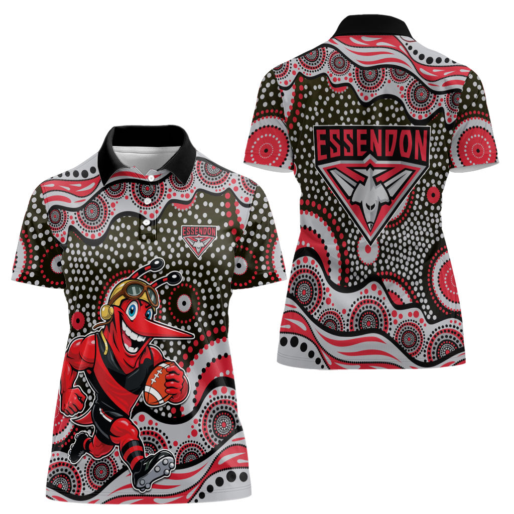 Essendon Bombers Women Polo Shirt Aboriginal Dot Pattern - Football Mascot Heritage Pride