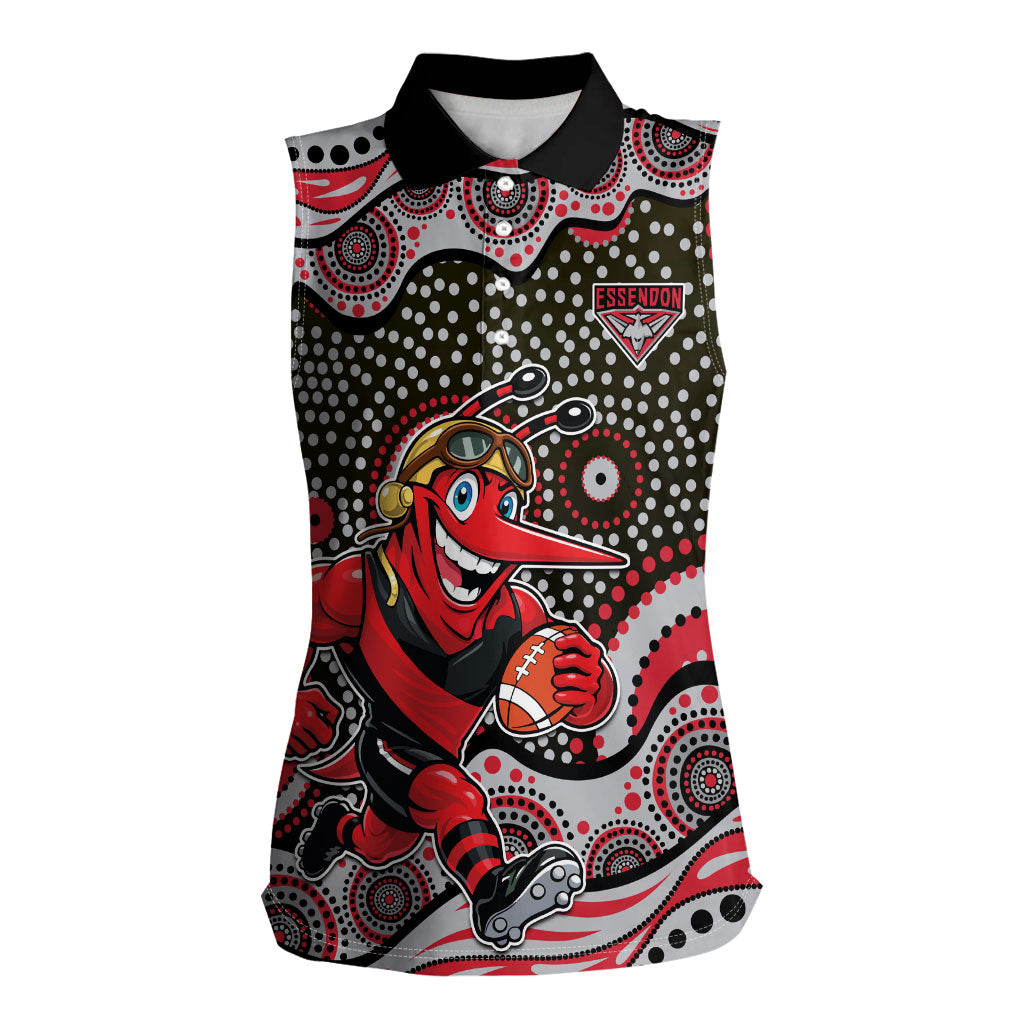 Essendon Bombers Women Sleeveless Polo Shirt Aboriginal Dot Pattern - Football Mascot Heritage Pride