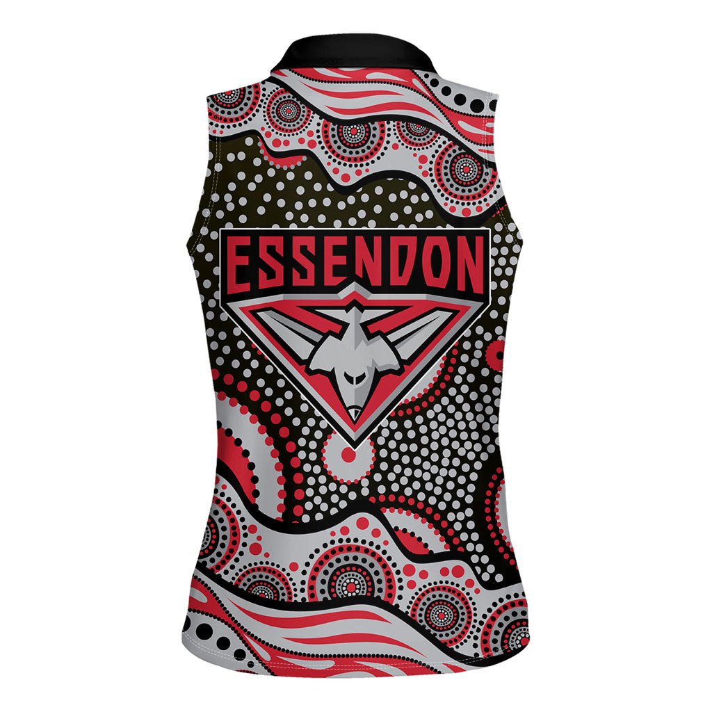 Essendon Bombers Women Sleeveless Polo Shirt Aboriginal Dot Pattern - Football Mascot Heritage Pride