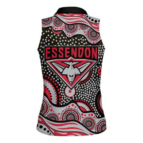 Essendon Bombers Women Sleeveless Polo Shirt Aboriginal Dot Pattern - Football Mascot Heritage Pride