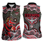 Essendon Bombers Women Sleeveless Polo Shirt Aboriginal Dot Pattern - Football Mascot Heritage Pride