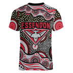 Essendon Bombers Women V-Neck T-Shirt Aboriginal Dot Pattern - Football Mascot Heritage Pride