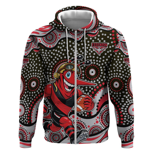 Essendon Bombers Zip Hoodie Aboriginal Dot Pattern - Football Mascot Heritage Pride
