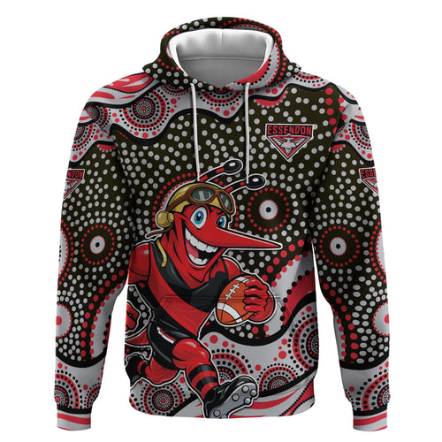 Essendon Bombers Zip Hoodie Aboriginal Dot Pattern - Football Mascot Heritage Pride