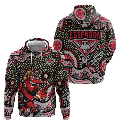 Essendon Bombers Zip Hoodie Aboriginal Dot Pattern - Football Mascot Heritage Pride