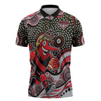 Essendon Bombers Zipper Polo Shirt Aboriginal Dot Pattern - Football Mascot Heritage Pride