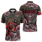 Essendon Bombers Zipper Polo Shirt Aboriginal Dot Pattern - Football Mascot Heritage Pride