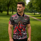 Essendon Bombers Zipper Polo Shirt Aboriginal Dot Pattern - Football Mascot Heritage Pride