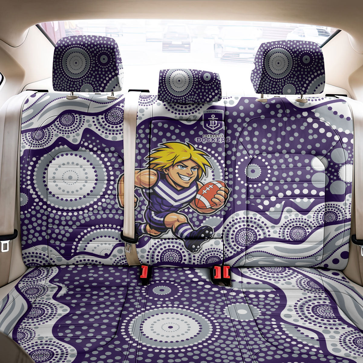 Fremantle Dockers Back Car Seat Cover Aboriginal Dot Pattern - Football Mascot Heritage Pride
