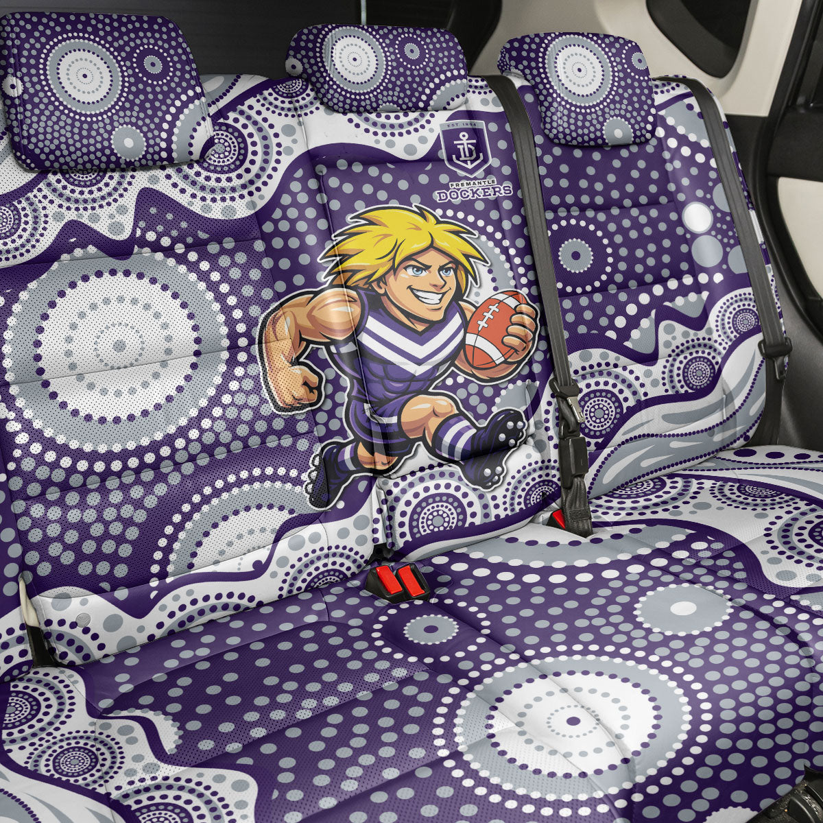 Fremantle Dockers Back Car Seat Cover Aboriginal Dot Pattern - Football Mascot Heritage Pride
