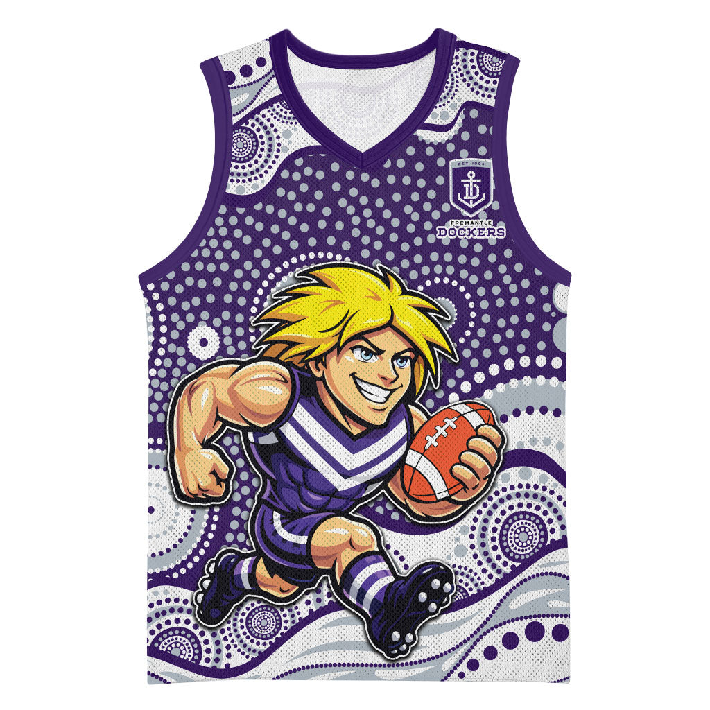 Fremantle Dockers Basketball Jersey Aboriginal Dot Pattern - Football Mascot Heritage Pride