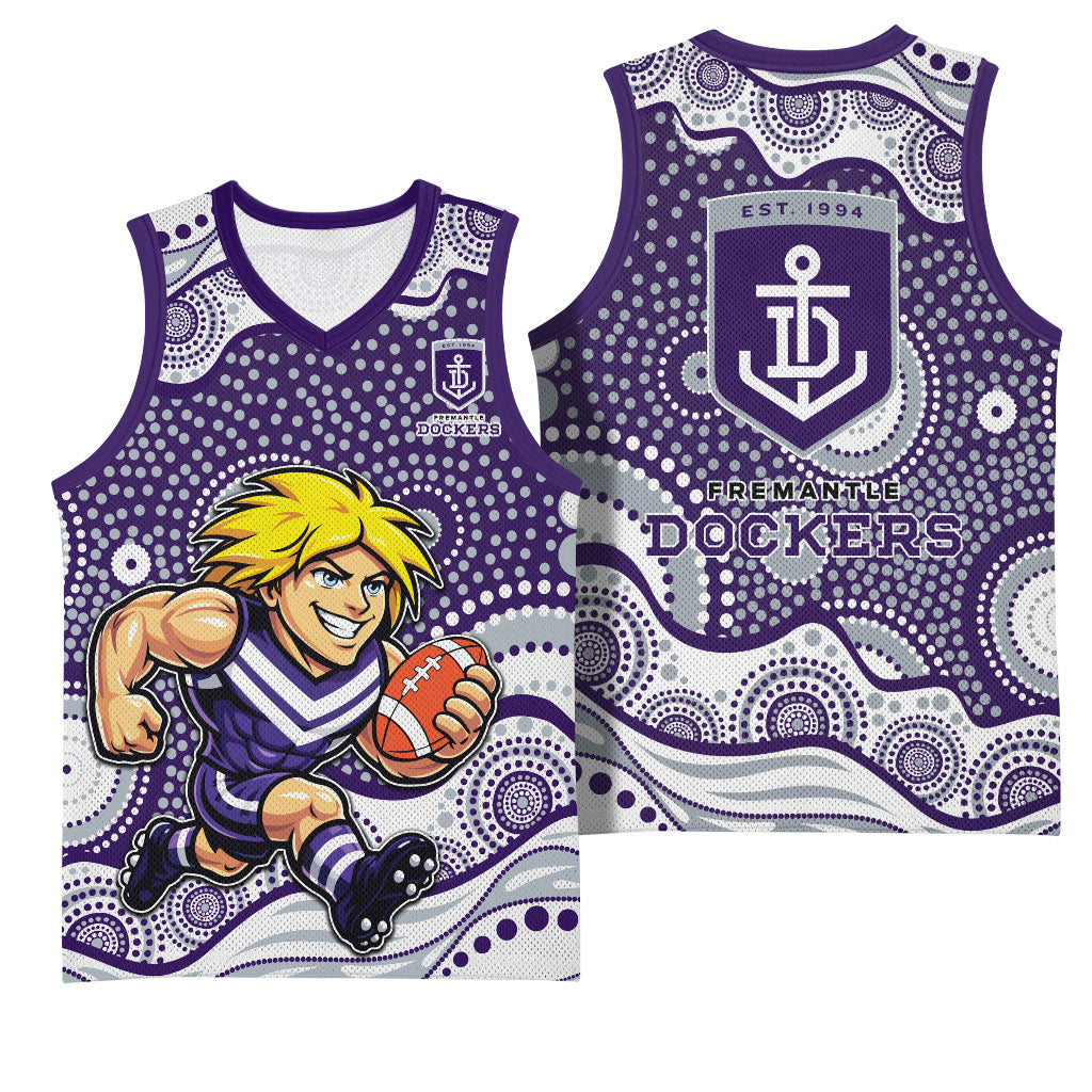 Fremantle Dockers Basketball Jersey Aboriginal Dot Pattern - Football Mascot Heritage Pride