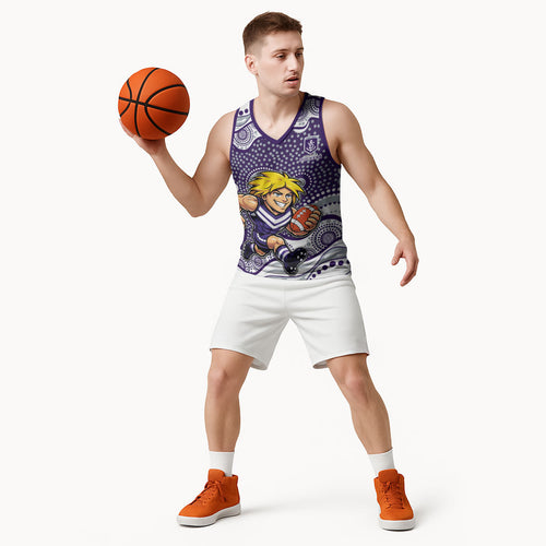 Fremantle Dockers Basketball Jersey Aboriginal Dot Pattern - Football Mascot Heritage Pride