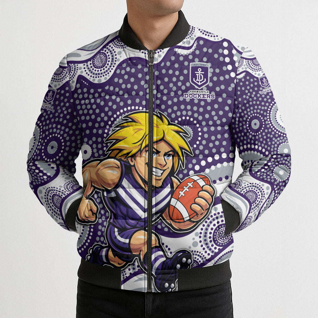 Fremantle Dockers Bomber Puffer Jacket Aboriginal Dot Pattern - Football Mascot Heritage Pride