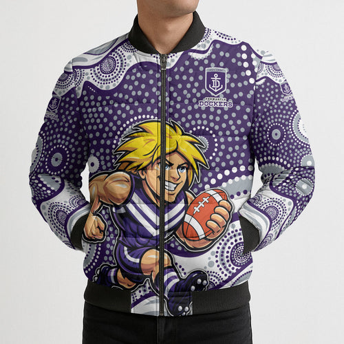 Fremantle Dockers Bomber Puffer Jacket Aboriginal Dot Pattern - Football Mascot Heritage Pride
