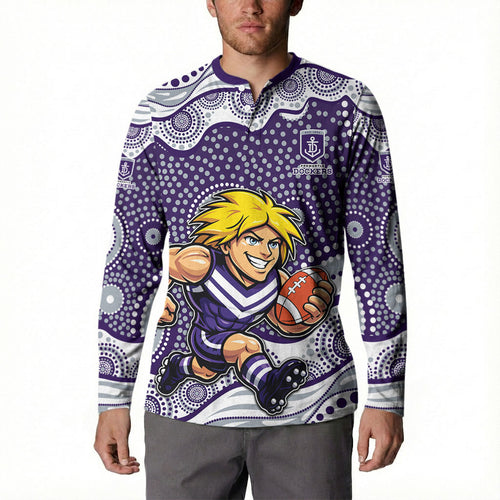 Fremantle Dockers Button Sweatshirt Aboriginal Dot Pattern - Football Mascot Heritage Pride