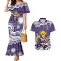 Fremantle Dockers Couples Matching Mermaid Dress and Hawaiian Shirt Aboriginal Dot Pattern - Football Mascot Heritage Pride