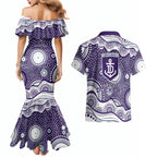 Fremantle Dockers Couples Matching Mermaid Dress and Hawaiian Shirt Aboriginal Dot Pattern - Football Mascot Heritage Pride
