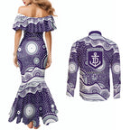 Fremantle Dockers Couples Matching Mermaid Dress and Long Sleeve Button Shirt Aboriginal Dot Pattern - Football Mascot Heritage Pride