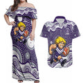Fremantle Dockers Couples Matching Off Shoulder Maxi Dress and Hawaiian Shirt Aboriginal Dot Pattern - Football Mascot Heritage Pride