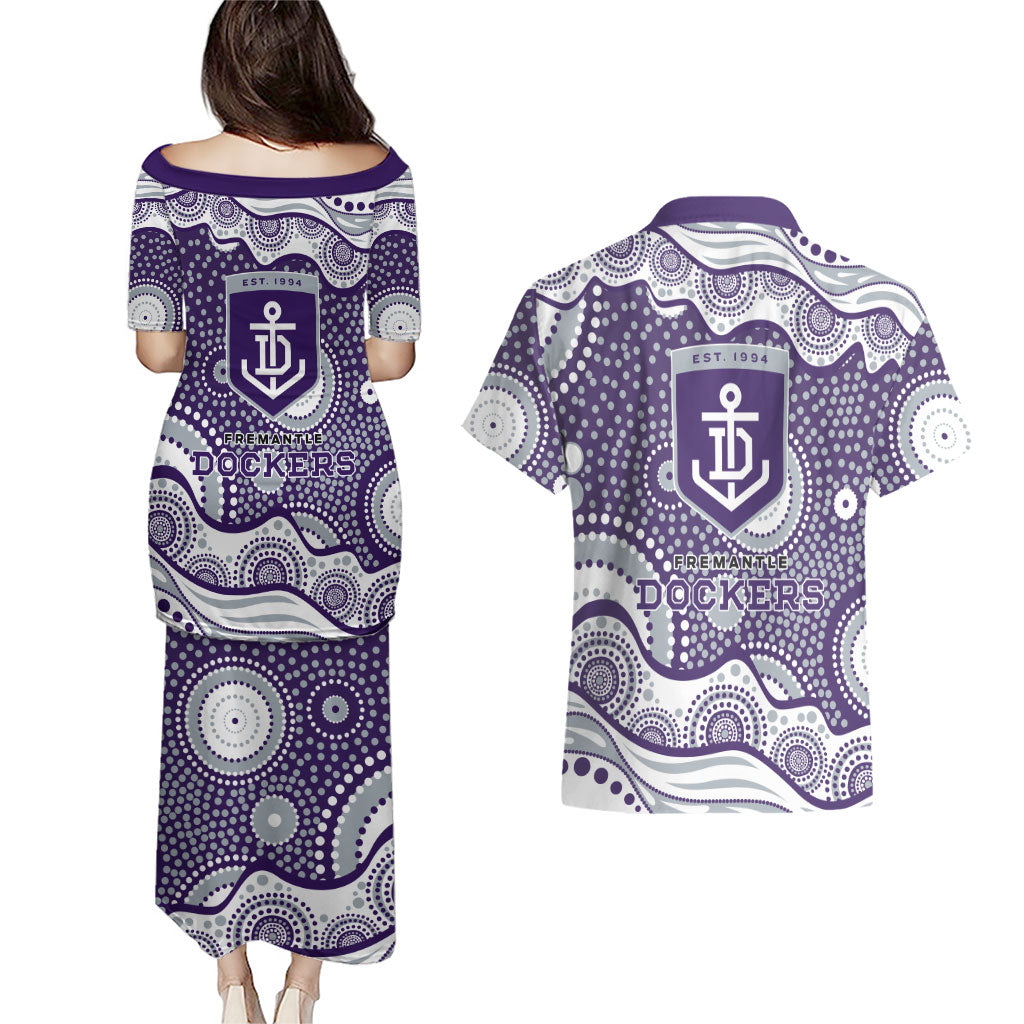 Fremantle Dockers Couples Matching Puletasi and Hawaiian Shirt Aboriginal Dot Pattern - Football Mascot Heritage Pride