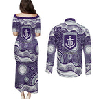 Fremantle Dockers Couples Matching Puletasi and Long Sleeve Button Shirt Aboriginal Dot Pattern - Football Mascot Heritage Pride