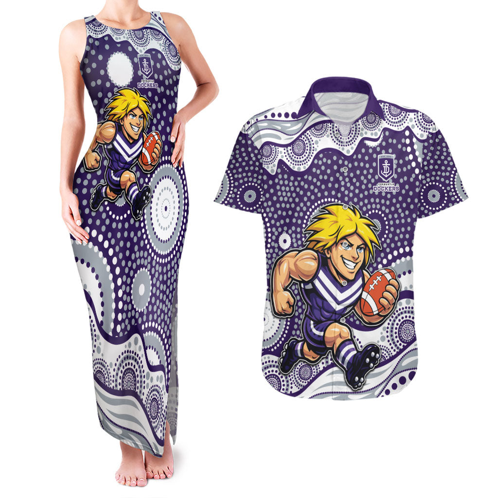 Fremantle Dockers Couples Matching Tank Maxi Dress and Hawaiian Shirt Aboriginal Dot Pattern - Football Mascot Heritage Pride