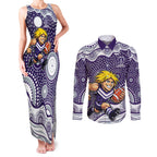 Fremantle Dockers Couples Matching Tank Maxi Dress and Long Sleeve Button Shirt Aboriginal Dot Pattern - Football Mascot Heritage Pride