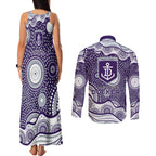 Fremantle Dockers Couples Matching Tank Maxi Dress and Long Sleeve Button Shirt Aboriginal Dot Pattern - Football Mascot Heritage Pride