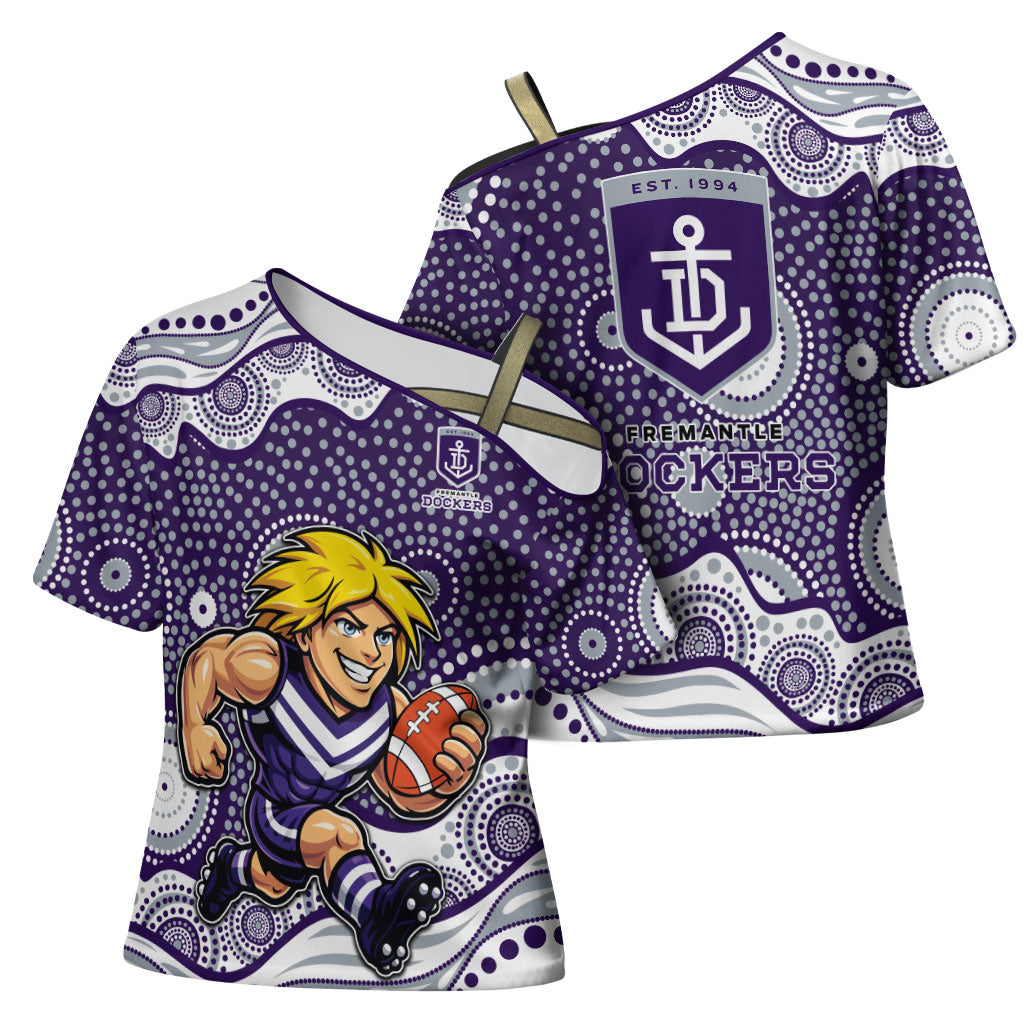 Fremantle Dockers Cross Shoulder Shirt Aboriginal Dot Pattern - Football Mascot Heritage Pride