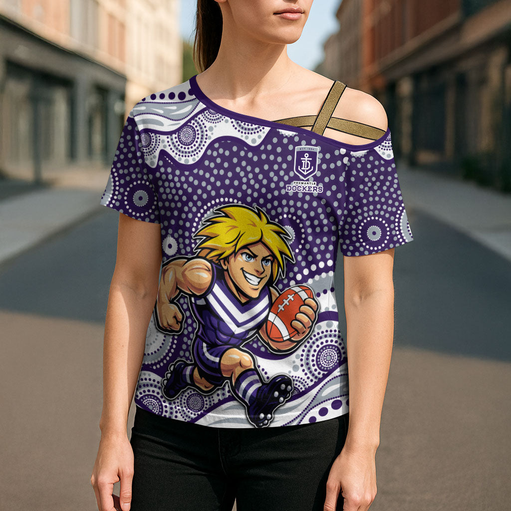 Fremantle Dockers Cross Shoulder Shirt Aboriginal Dot Pattern - Football Mascot Heritage Pride