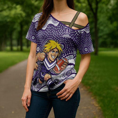 Fremantle Dockers Cross Shoulder Shirt Aboriginal Dot Pattern - Football Mascot Heritage Pride