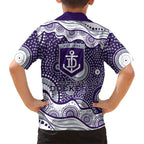 Fremantle Dockers Family Matching Long Sleeve Bodycon Dress and Hawaiian Shirt Aboriginal Dot Pattern - Football Mascot Heritage Pride