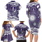 Fremantle Dockers Family Matching Long Sleeve Bodycon Dress and Hawaiian Shirt Aboriginal Dot Pattern - Football Mascot Heritage Pride