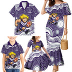 Fremantle Dockers Family Matching Mermaid Dress and Hawaiian Shirt Aboriginal Dot Pattern - Football Mascot Heritage Pride