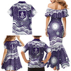 Fremantle Dockers Family Matching Mermaid Dress and Hawaiian Shirt Aboriginal Dot Pattern - Football Mascot Heritage Pride