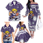 Fremantle Dockers Family Matching Off The Shoulder Long Sleeve Dress and Hawaiian Shirt Aboriginal Dot Pattern - Football Mascot Heritage Pride